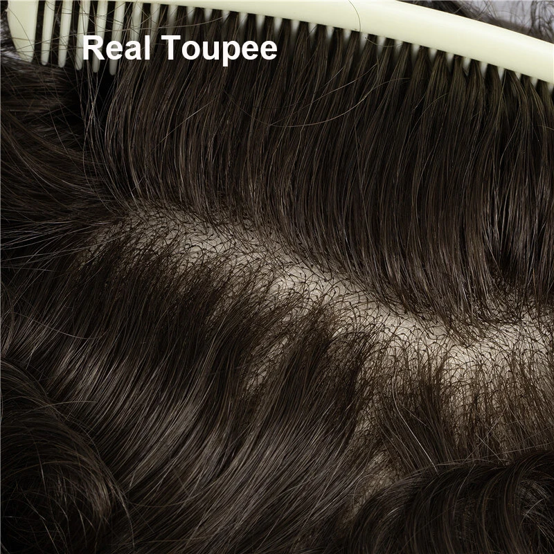 Full Lace Toupee Men Breathable Capillary Prothesis Natural Hairpeice 6" Human Hair Replacement System Straight Wave Wig Man