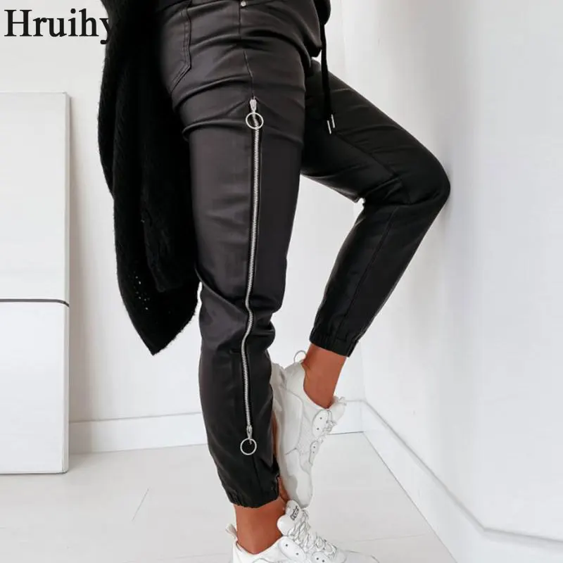 Drawstring Ruched Pu Mid Pants Fashion 