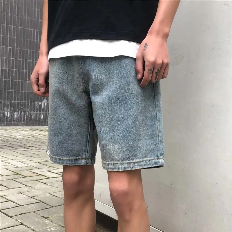 Summer 2024 New Loose Denim Shorts Fashion Men's Shopping Travel High Quality Loose Thin Straight Leg Wide Leg Shorts Light Blue