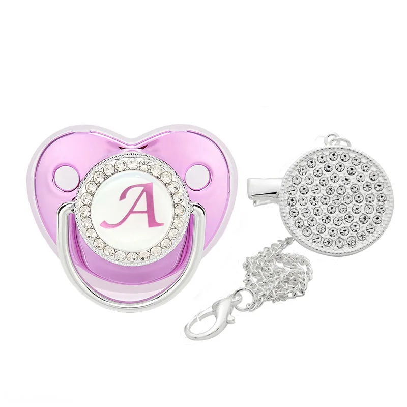 

Name Initials Pacifiers for Babies Personalized Pacifier Clip Luxury Purple Letter Nipple Boy Girl Bling Baby Goods with Cover