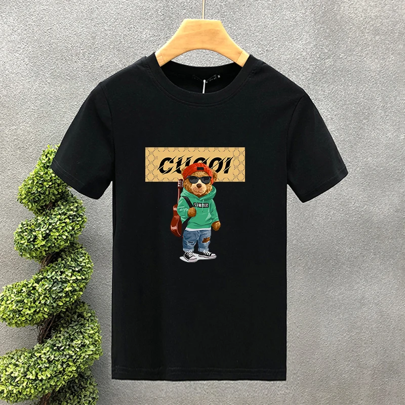 Guitar Bear Brand100% Cotton High Quality Print Couple Tees Summer Haruku For Men/Women Short Sleeve T-shirt Asian Size_voghion.com