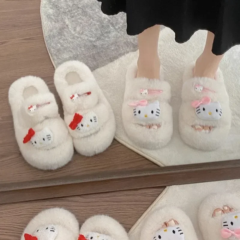 

Sanrio Hellokitty 2023 New Winter Ins Thick Bottom Anti Slip Cotton Slippers Thick Bottom for Outdoors Furry Zapatos Mujer Cute