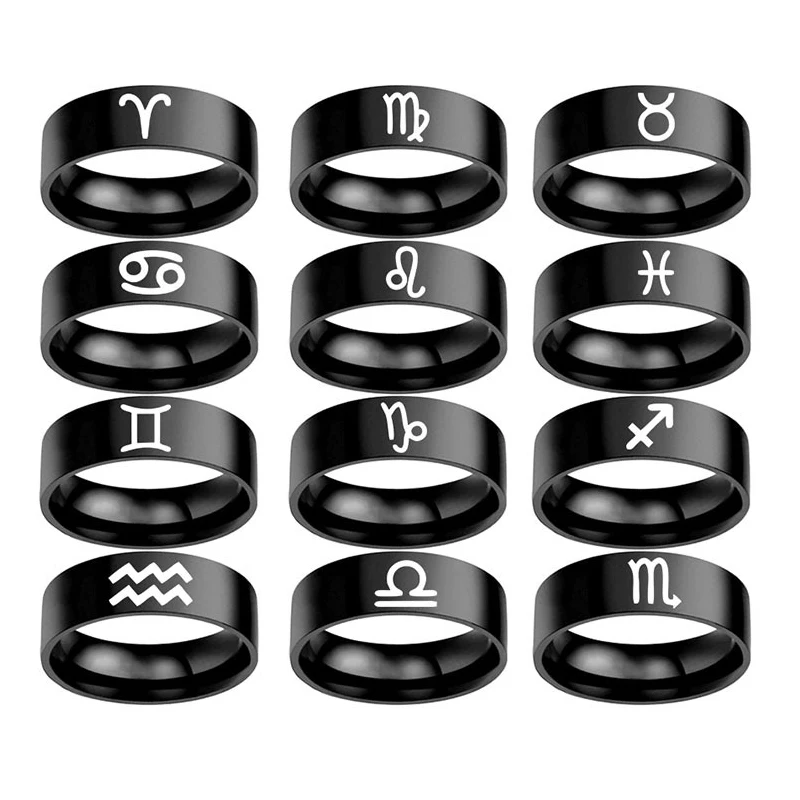 12 Constellations Zodiac Sign Finger Rings Women Girls Black Color Stainless Steel Ring Anel Anillos Charm Jewelry Gifts 200pcs supermarket food label price cardboard whiteboard black yellow sign holder pop advertising pricing tag memo card