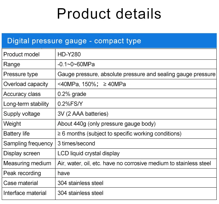 Battery Powered Stainless Steel Intelligent Digital Display Pressure Gauge High-