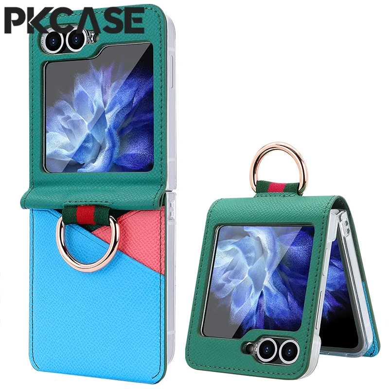 Elegant Portable Leather Wallet Case with Metal Ring and Card Slot