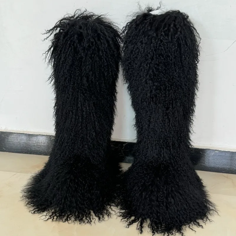 60cm New Designer Luxury Women Fluffy Real Fur High Tube