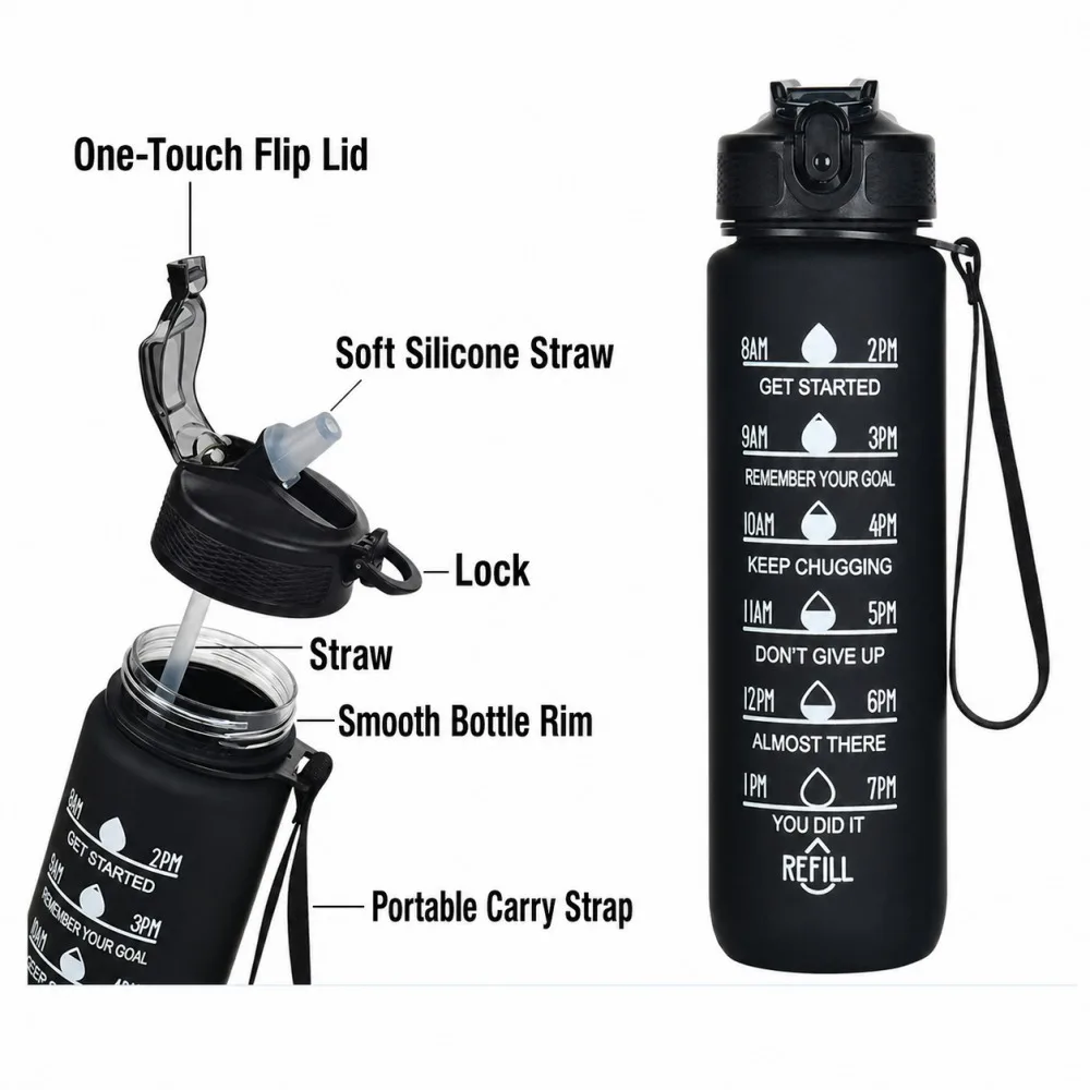 Large Gradient Leakproof Water Bottle with Time Marker - Ideal for Sports, Fitness, and Everyday Use