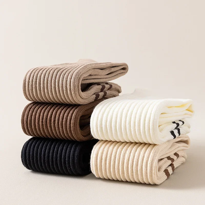 Girl Children's Calf Socks Autumn and Winter Thickened Mid-lenght Stockings Ins White Stripe Stockings