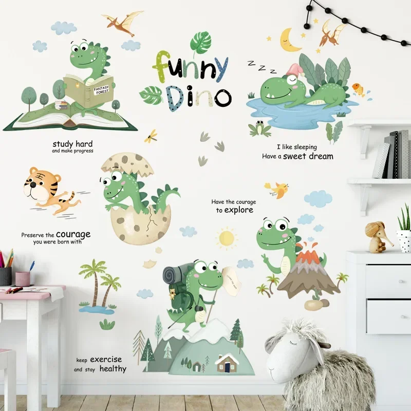 

Cartoon Cute Dinosaur Wall Stickers for Kids rooms Bedroom Kindergarten Wall Decor Removable Vinyl Wall Decals for Home Decor