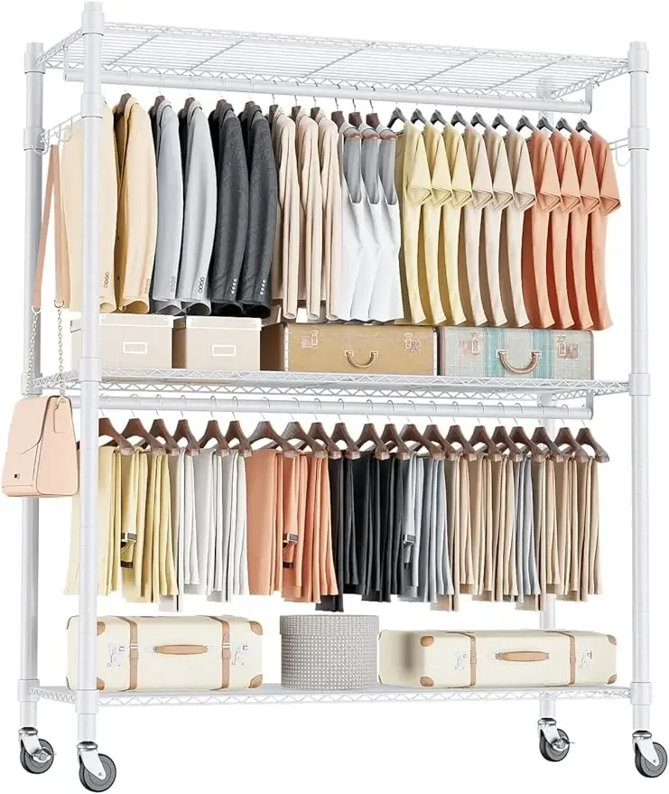 

Homdox 3 Tier Garment Rack with Wheels, Portable Closets for Hanging Clothes Heavy Duty, Closet Racks and Shelving with