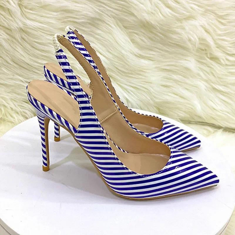 

summer new free shipping fashion women pumps stripe slingback high heels sandals shoes stiletto heel 12cm 10cm 8cm big size