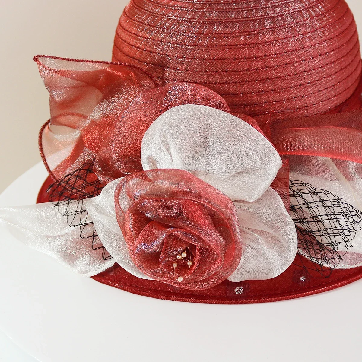 Fashion Hat Women Top Hat Elegant Organza Flower Wide Brim Sun Hat for Women Retro Style Party Banquet Accessory Foldable Beach - 5