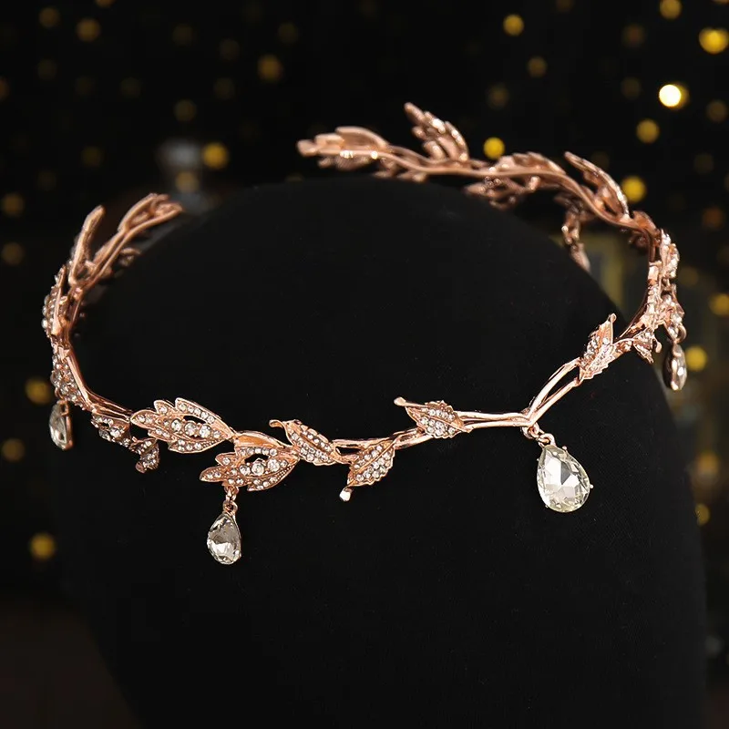 Fashionable and Luxurious Elf Crown Bridal Crystal Rhinestone Waterdrop Leaf Hair Accessories Romantic Head Accessories For Women
