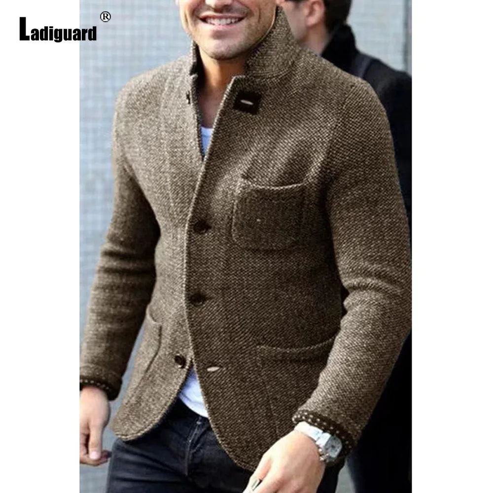 Mens Elegant Leisure Casual Knitted Blazers European Style 2024 Spring Classic Basic Jackets Men Slim Comfy Blazers Outerwear 3