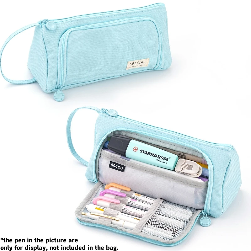 Grande Trousse à Crayons En Oxford - 2 Compartiments, 21x7x10 Cm, Rangement Stylos Et Accessoires