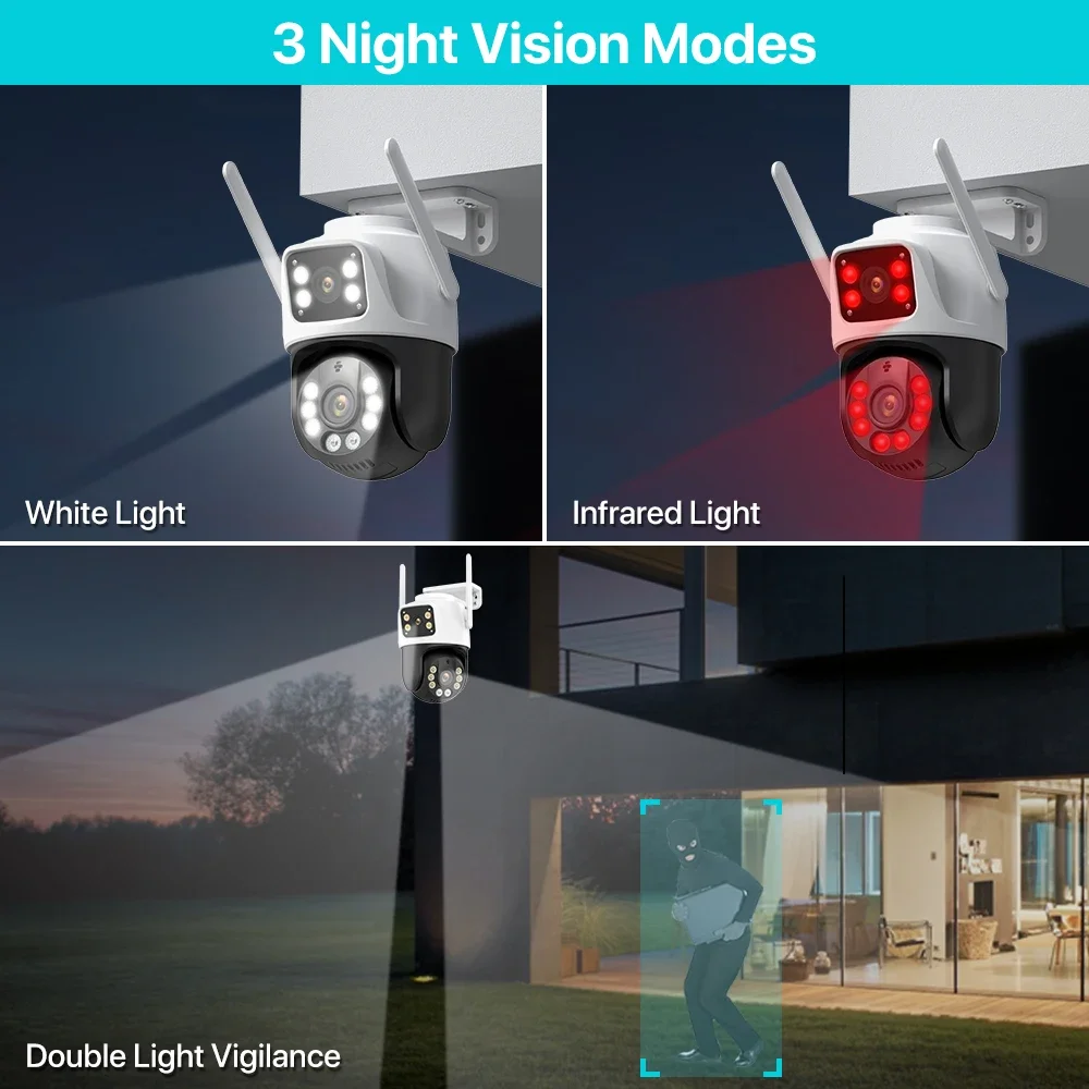 Dual Lens 360º Wifi Camera IP66 Security Protection 8MP 4K Wireless Outdoor Human Detection ICSEE Video Surveillance PTZ Camera 6