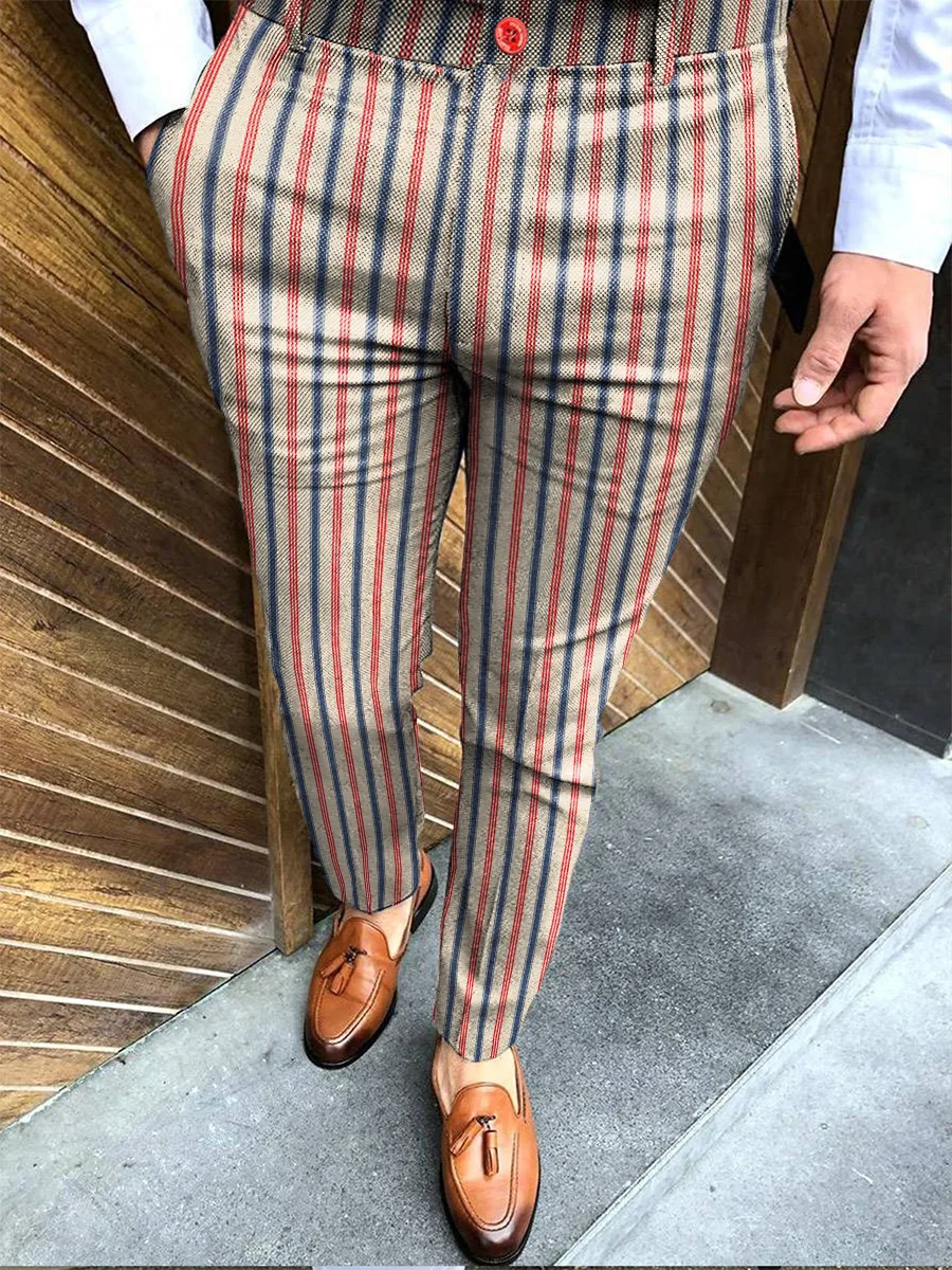 Autumn Mens y2k Streetwear Jogging Pencil Pants Business Casual Striped Trousers Vintage Joggers Long Pants men trousers