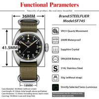 STEELFLIER officiel 36MM montre à Quartz de luxe SF745 suisse lumineux VH31 mouvement muet 20Bar étanche unisexe mode montre de plongée 2