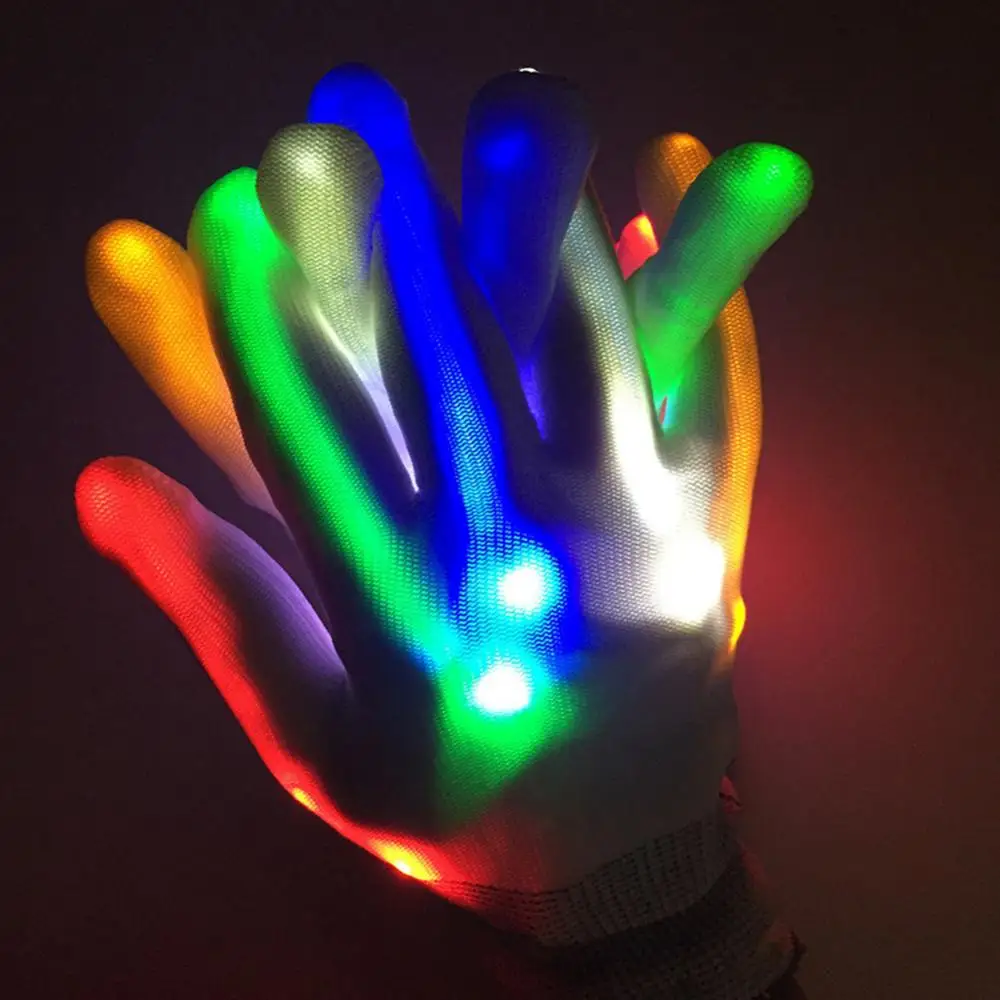 Dropshipping!! 2Pcs Colorful LED Glowing Gloves Elastic Kids Party Stage Performance Props