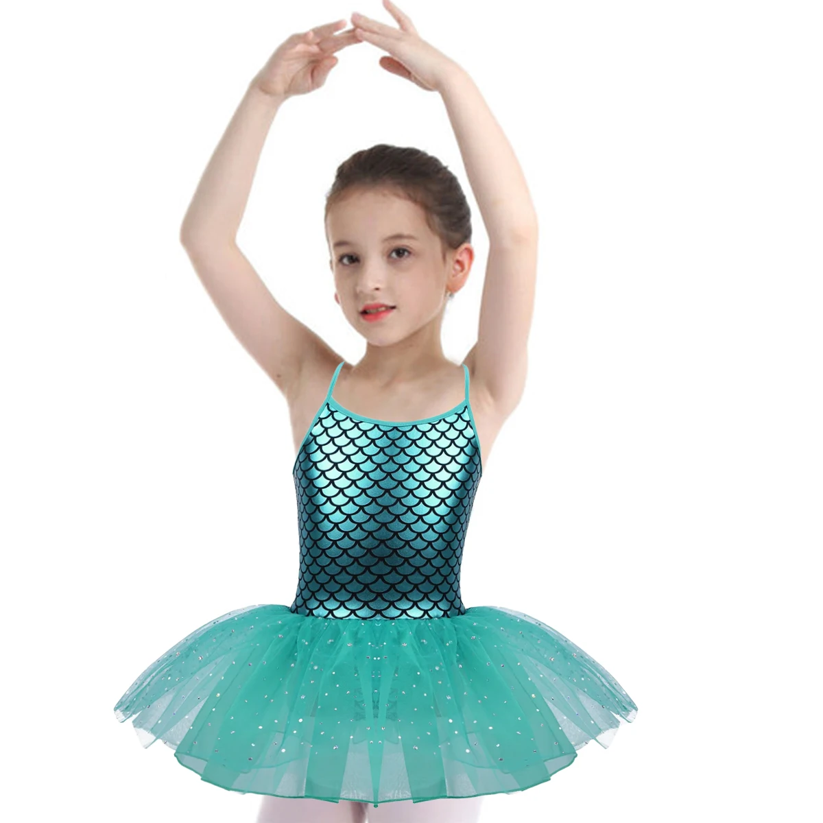 

Kids Girls Ballet Tutu Dress Glitter Mermaid Dance Costume Scales Pattern Printed Ballet Dance Gymnastics Leotard Tutu Dress New