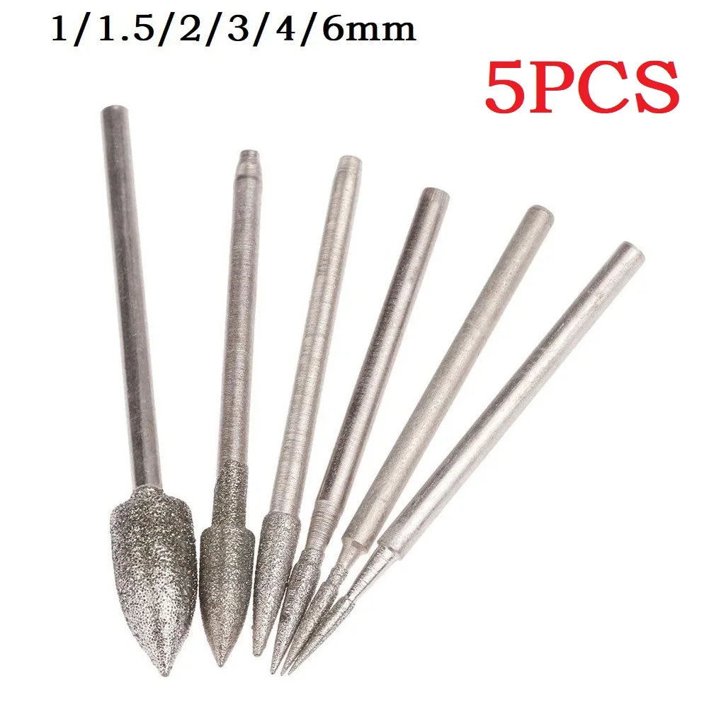 

5Pcs 2.35mm Shank Electroplating Diamond Grinding Head Polish Polished Needle Jade Stone Carving Engraving Tool 1/1.5/2/3/4/6mm