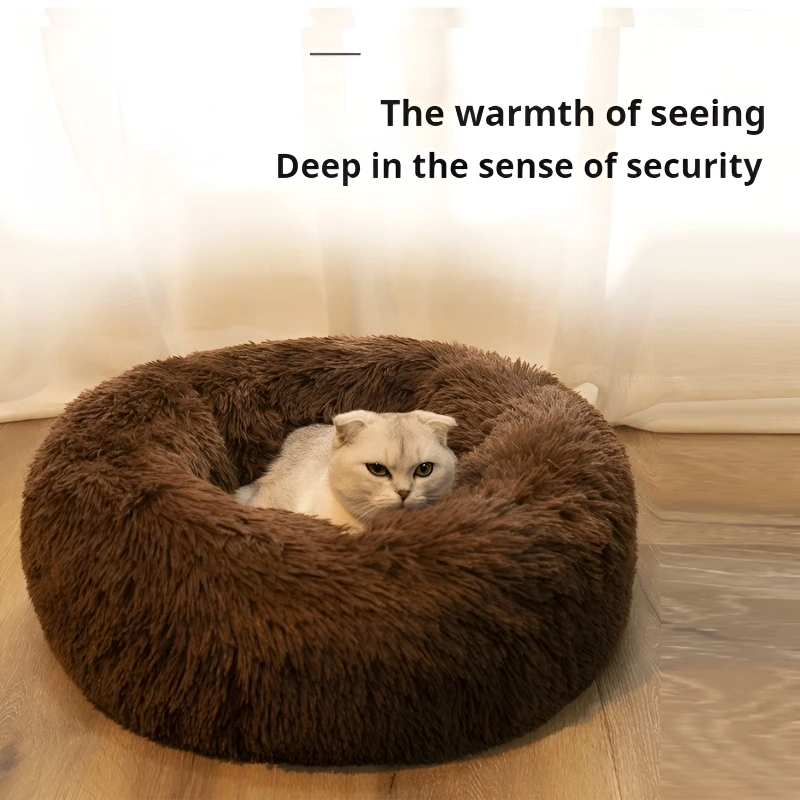 Plush Circular Pet Nest Winter Cat Nest Dog Warm Detachable Washable Round Cat Pet Bed Seasonal Universal Decoration pet plush nest