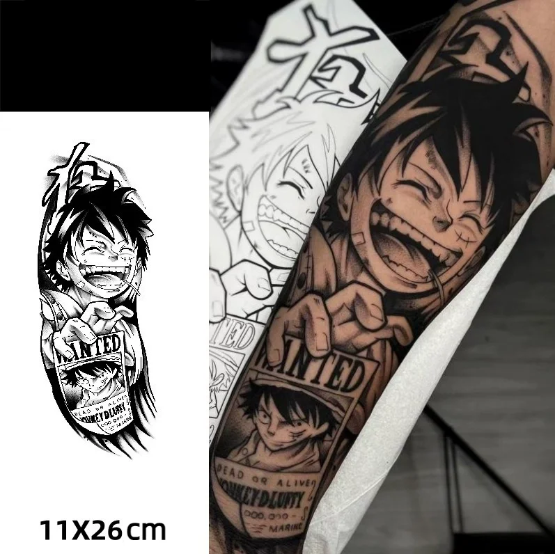 Anime Pirate Straw Hat Boy Temporary Tattoos Big Size Black Juice Tattoo Body Art Waterproof Fake Tatoo Sticker for Woman Men tattoo sticker,temporary tattoos