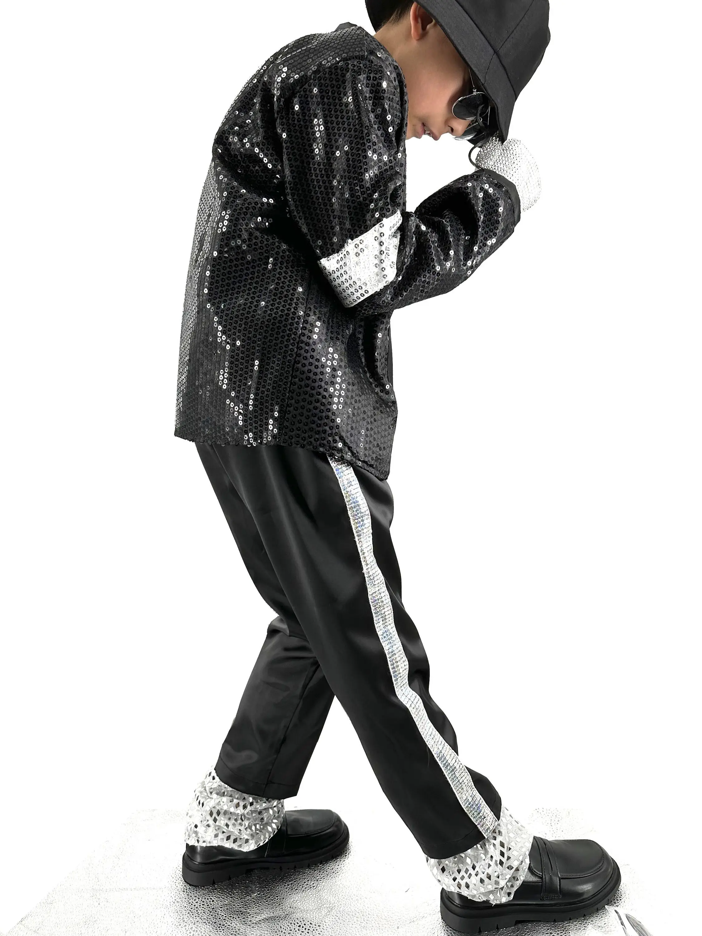 Impersonator Michael Joseph Jackson Costumes Jacket Sequies Black Shining Jacket 5