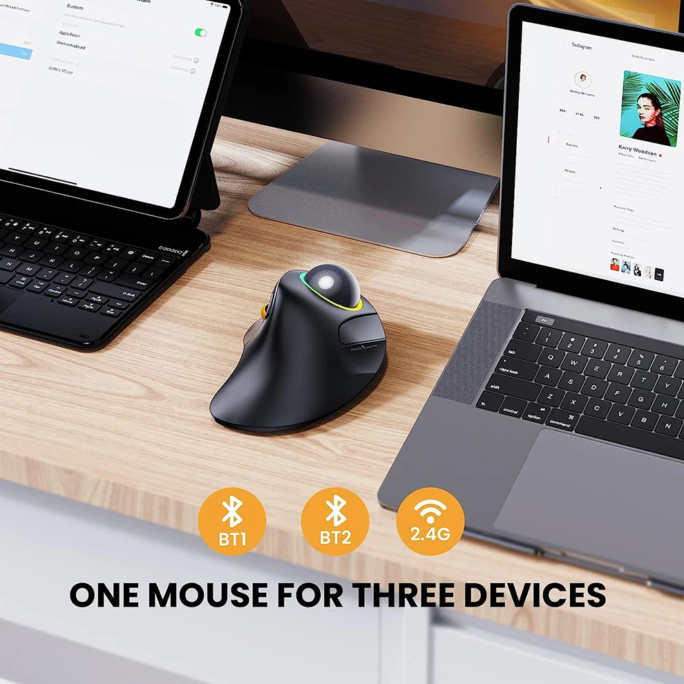 Mouse Trackball Recarregável sem Fio Bluetooth Ergonômico Rgb Rollerball Index Finger Contro - Imagem 2