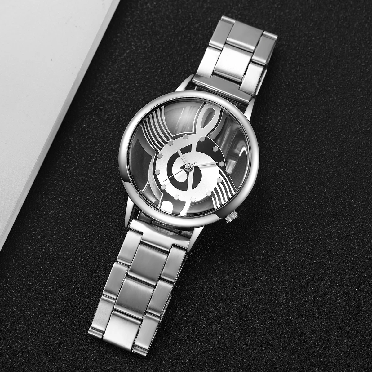 1pc Women's Classic Business Watch Simple Music Symbol Dial Quartz Watch Set, Best Gift Choice (Box Not Included)