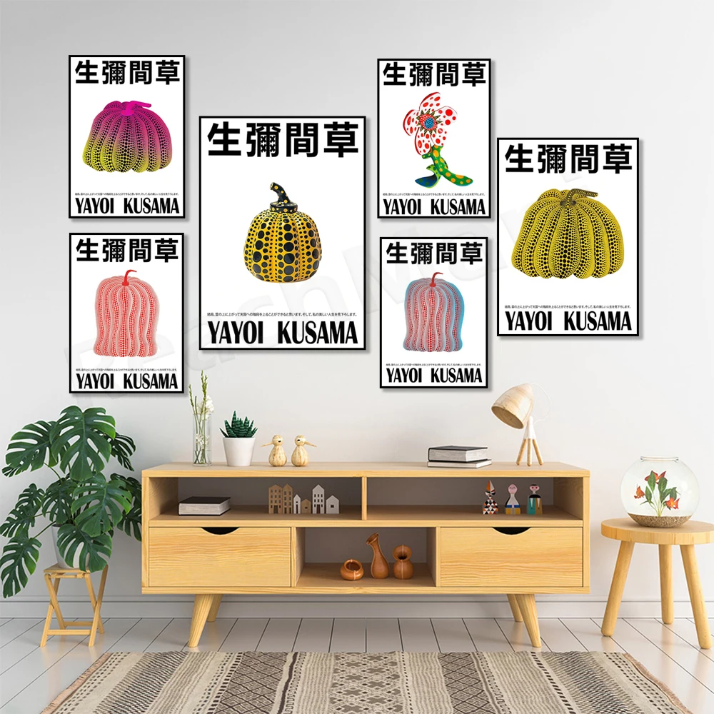 Yayoi Kusama Stampa Zucca Gialla, Zucca Rossa, Yayoi Kusama Scultura Fiore, Yayoi Kusama Canvas Pop Art Exhibition Poster