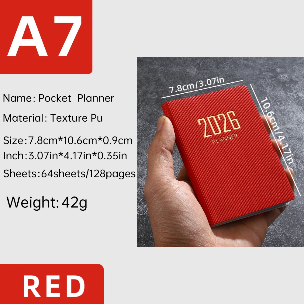 Compact 2026 English Planner – Mini Portable Pocket Schedule Book with 128 Pages, 64 Sheets Weekly Calendar