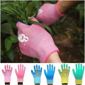 Multi-purpose Kids Work Gloves Cartoon Animal 13 Needles Protective Mittens Breathable Antiskid Latex Coated Gloves Picking 2