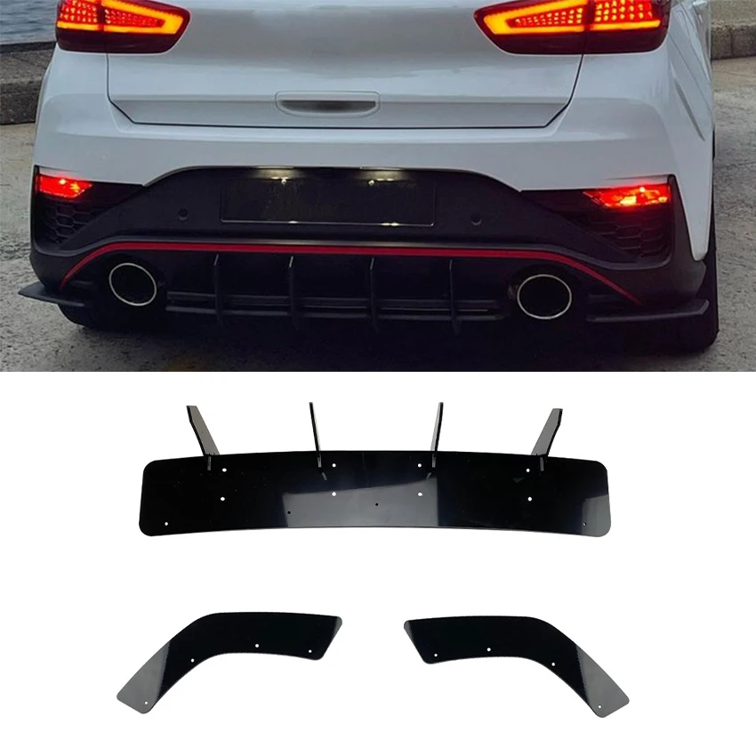 Nero Lucido Auto Paraurti Posteriore Diffusore Lip Splitter Spoiler Paraurti Posteriore Protector Per Hyundai I30N Hatchback 2020 + Car Styling