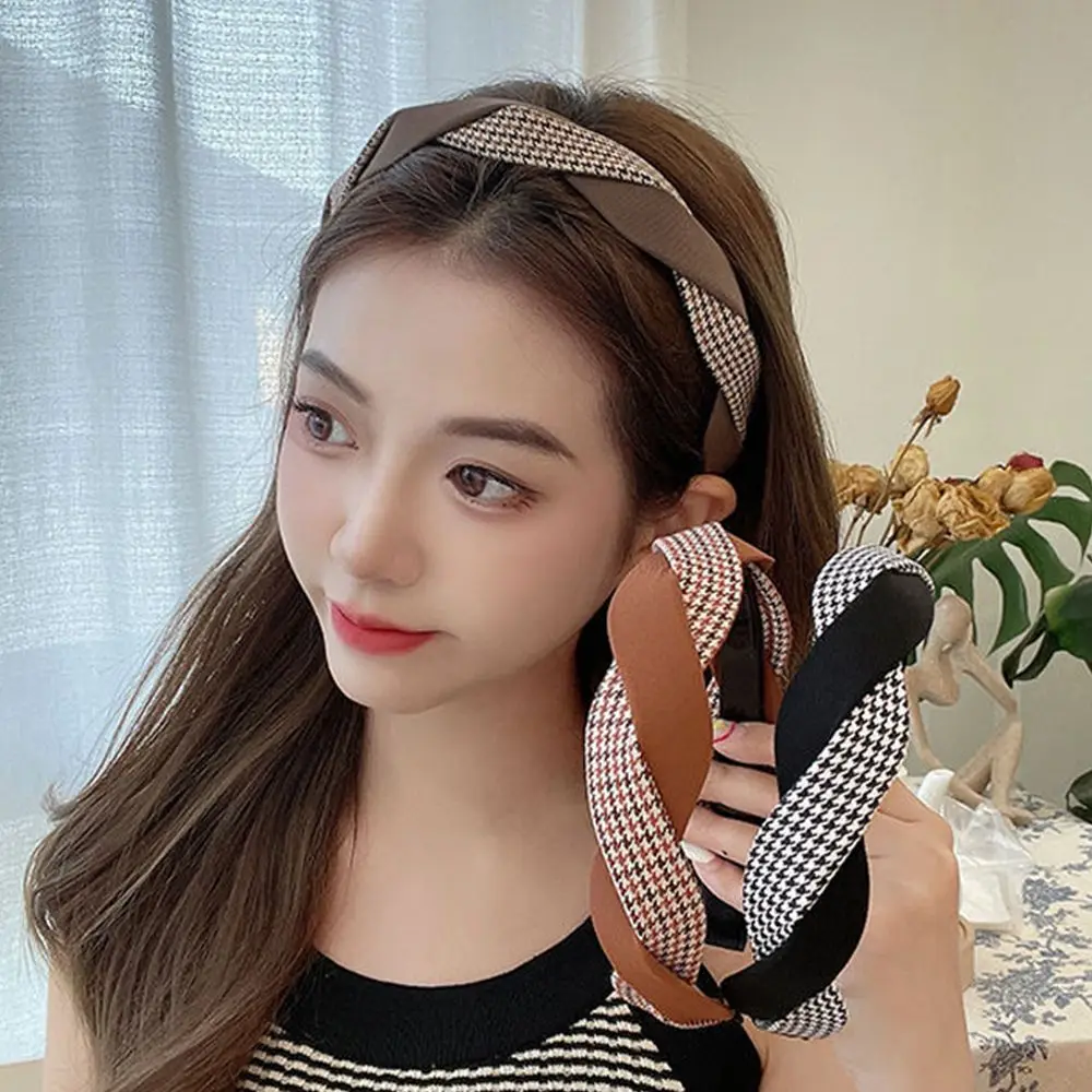 

Hair Accessory Elegant French style Wave Non-slip Hounds-tooth Girl Headband Headwear Lattice Hair Hoop Korean Style Hairband