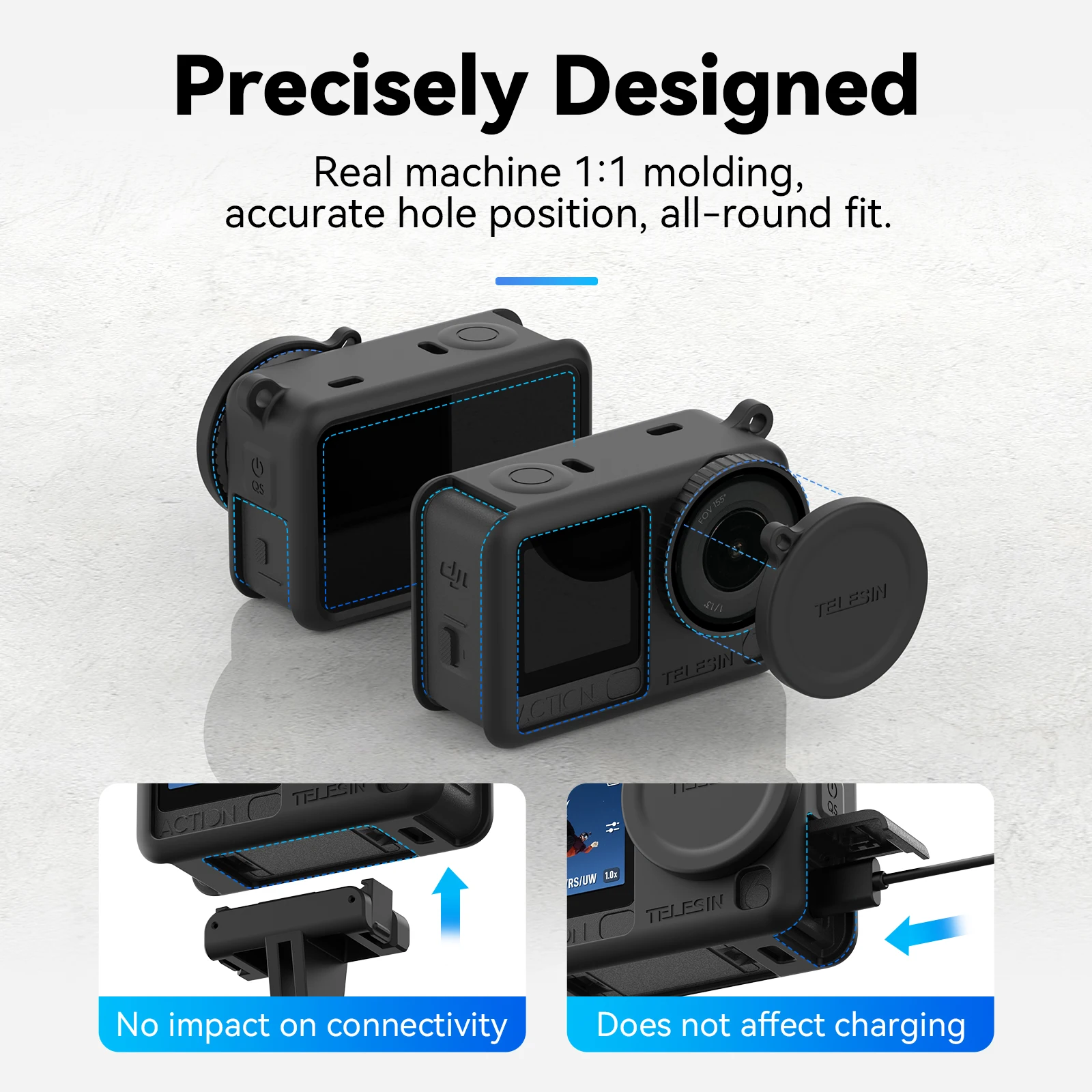텔레신 실리콘 보호 케이스 DJI 오스모 액션 6 렌즈 캡 카메라 낙하 방지 케이스 안전 핸드 로프 포함