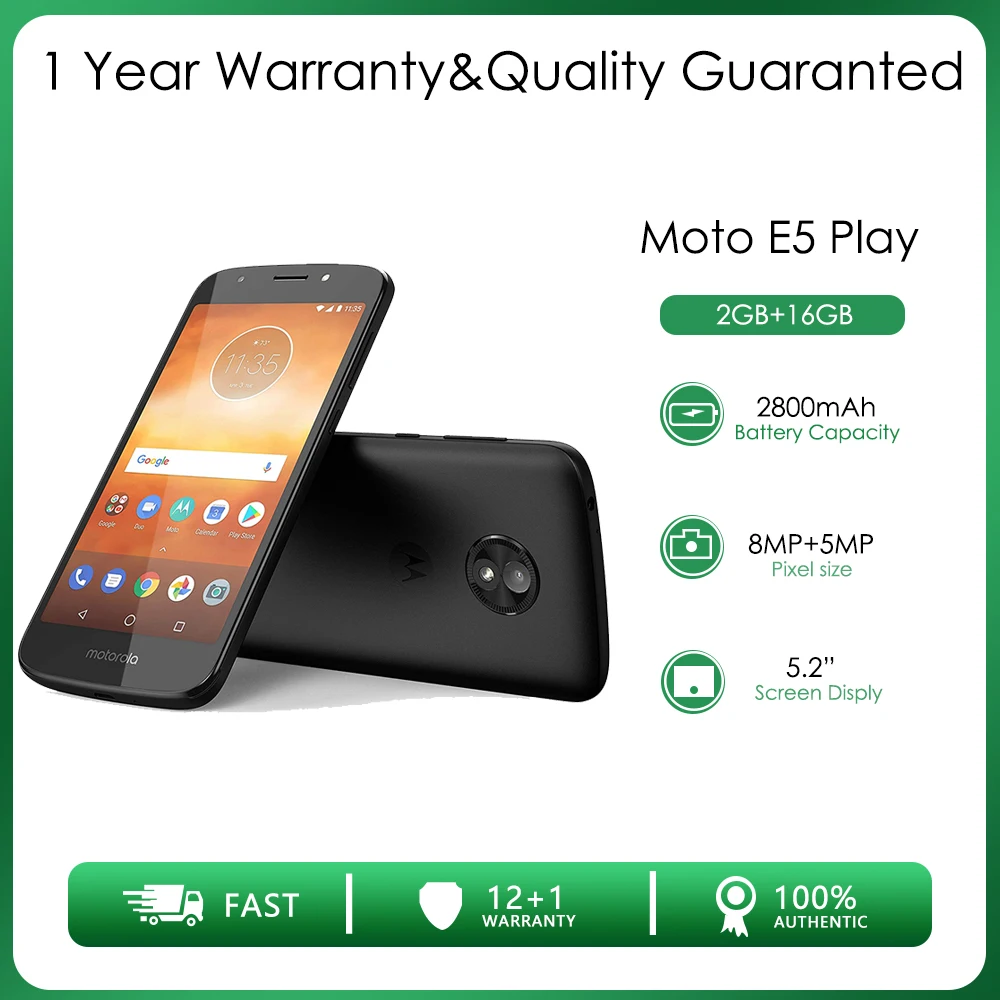 Motorola Moto E5 Play Refurbished Original Unlocked Phone 2GB RAM 16GB