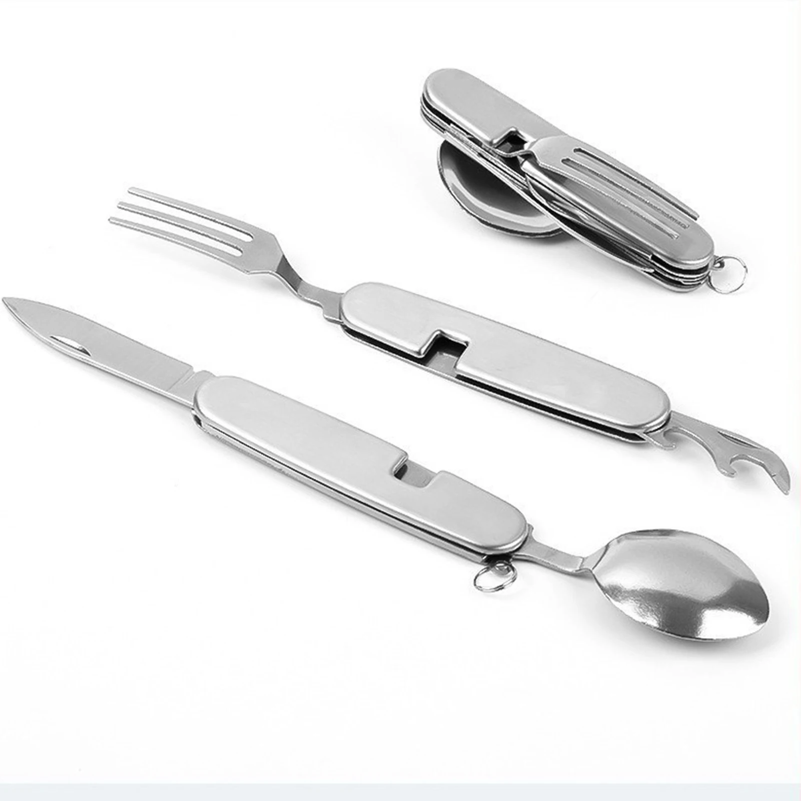 Outdoor Tableware Set 4 in 1 Foldable Camping Cutlery Spoon Fork Knife Bottle Opener