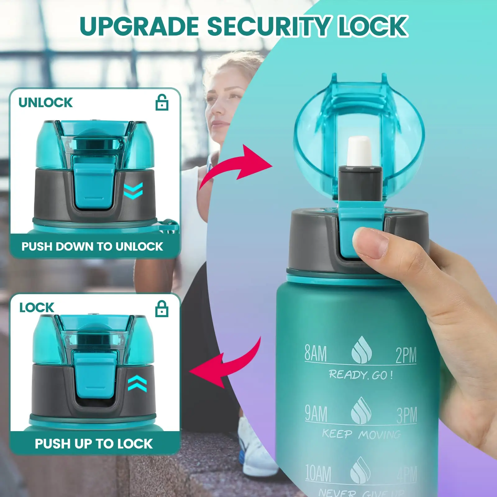 Description Picture 2 of item1000ML Motivational Water Sport Bottle with Time Marker Leakproof BPA Free Fruit 1 Liter Travel Kettle Drinking Water Bottl