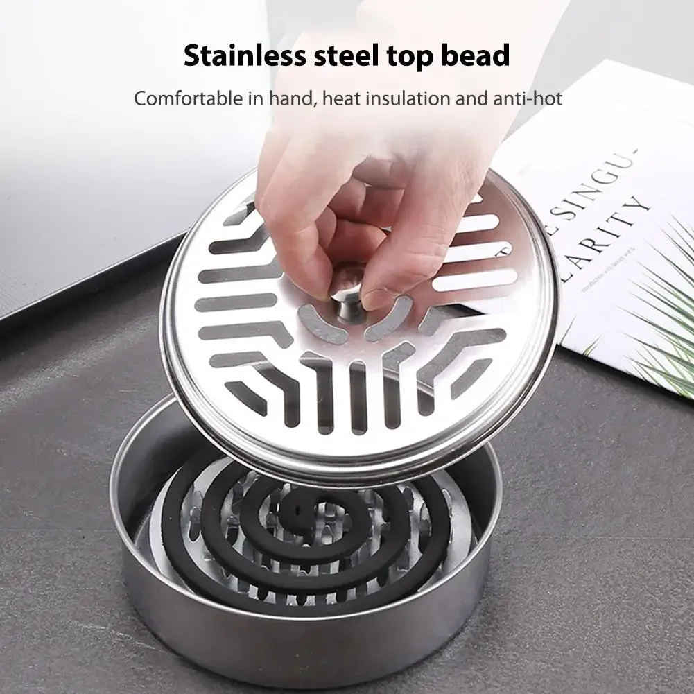 10-1pc Stainless Steel Mosquito Spiral Holder Box with Lid Fireproof Mosquito Coil Burner Safe Windproof Mosquito Repellent Tray