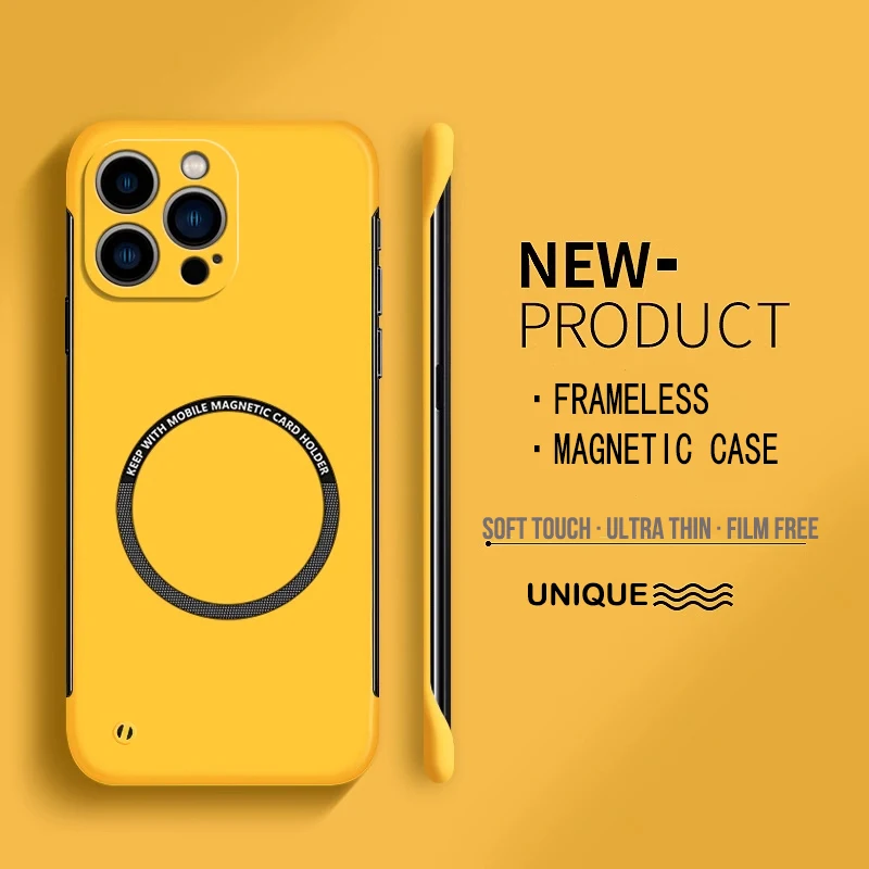 Coque Magnétique Métal Sans Cadre Pour IPhone 14/15/16/17 Pro Max – Support Aimanté