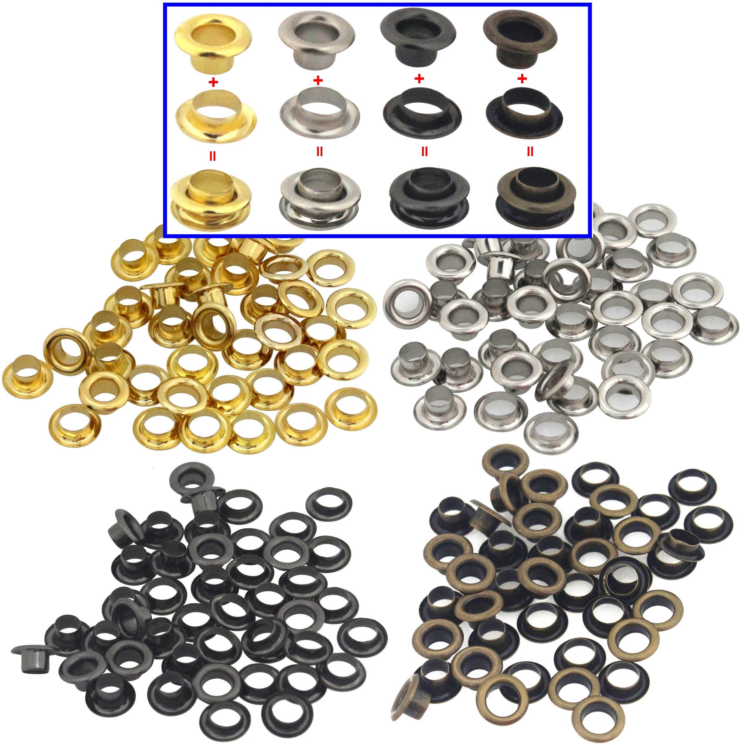 100sets 4mm Brass Double Sided Eyelet with Washer Leather Craft Repair Grommet Round Eye Rings For Shoes Bag Clothing Belt Hat