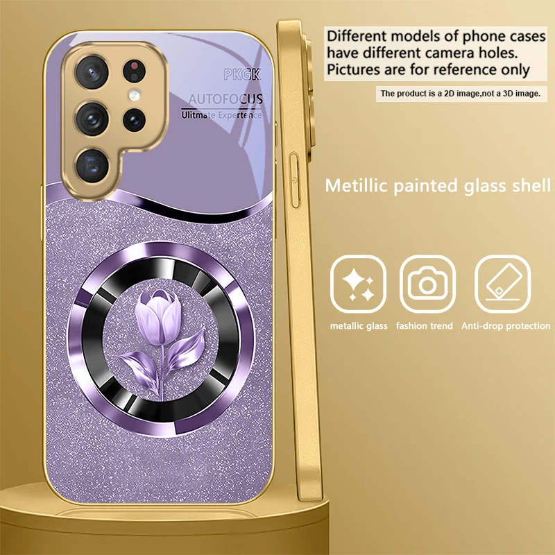 Golden Glass Phone Case with Exquisite Floral Design