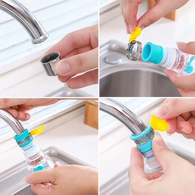 เครื่องกรองน้ํา Faucet 360 °   หมุนก๊อกน้ําห้องครัวแบบยืดไสลด์หัวฝักบัวหัวฉีดสาดหลักฐานอุปกรณ์ประหยัดน้ําในครัวเรือน 3