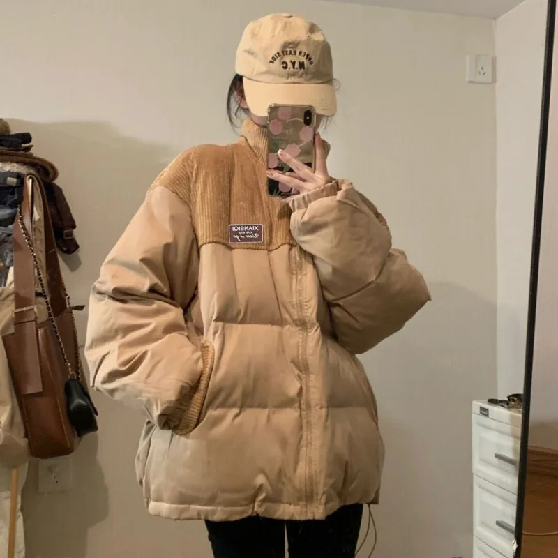 

Winter Patchwork Parkas Jackets Women 2023 Streetwear Corduroy Zipper Thick Warm Outwear Coat Female Puffer Jackets parkas Coats