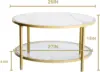 Coffee Table, Small Round Coffee Table with Faux Marble Top and Glass Storage Shelf, 2-Tier Circle Center Table for Living Room 3