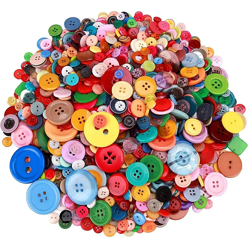 100Pcs 1-3cm Round Resin Buttons Mixed Color Button Kids Manual Button Painting 2/4Holes Button for DIY Craft Sewing Accessories 2