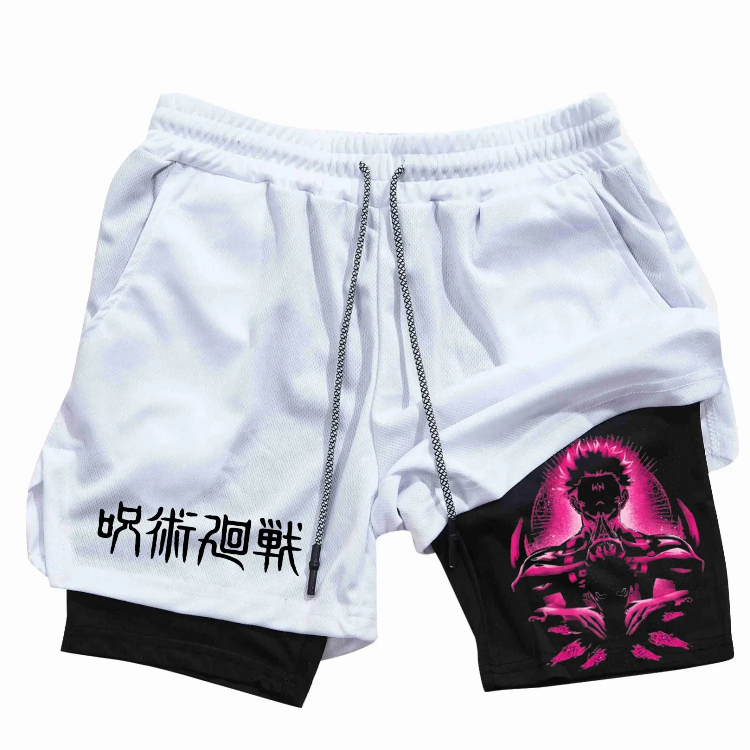 Itadori Yuji 2 in 1 Compression Shorts for Men Anime Jujutsu Kaisen Performance Shorts Basketball Sports Gym Shorts with Pockets 5