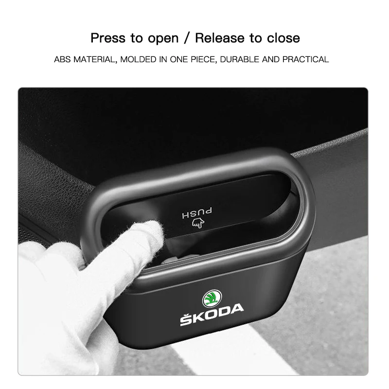 Car Trash Can Garbage Bin Storage Box Interior Accessories For Skoda Octavia Superb Rapid Kodiaq Yeti Karoq Fabia Kamiq Enyaq iV