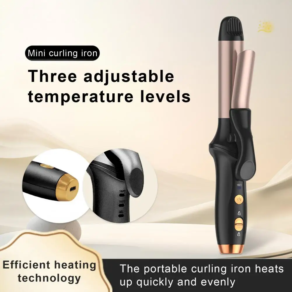 Cordless Hair Curling Iron 3 Temperature Adjustable Fast Heating Hair Curler Straightener Portable Electric Curling Wand